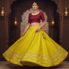 1758197019311 Chandrakala Green Yellow Roman Silk Cotton Skirt with Gota Patti Lace