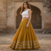 1758197334971 Chandrakala Dark Yellow Roman Silk Cotton Skirt with Gota Patti Lace