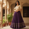 1758198229769 Chandrakala Purple Roman Silk Cotton Skirt with Gota Patti Lace