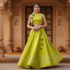 1758198504611 Chandrakala Green-Yellow Roman Silk Cotton Skirt with Gota Patti Lace