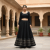 1758198679339 Chandrakala Black Roman Silk Cotton Skirt with Gota Patti Lace