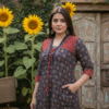 Kutch Red Black Real Mirrorwork Kurti with Ajrakh Detailing
