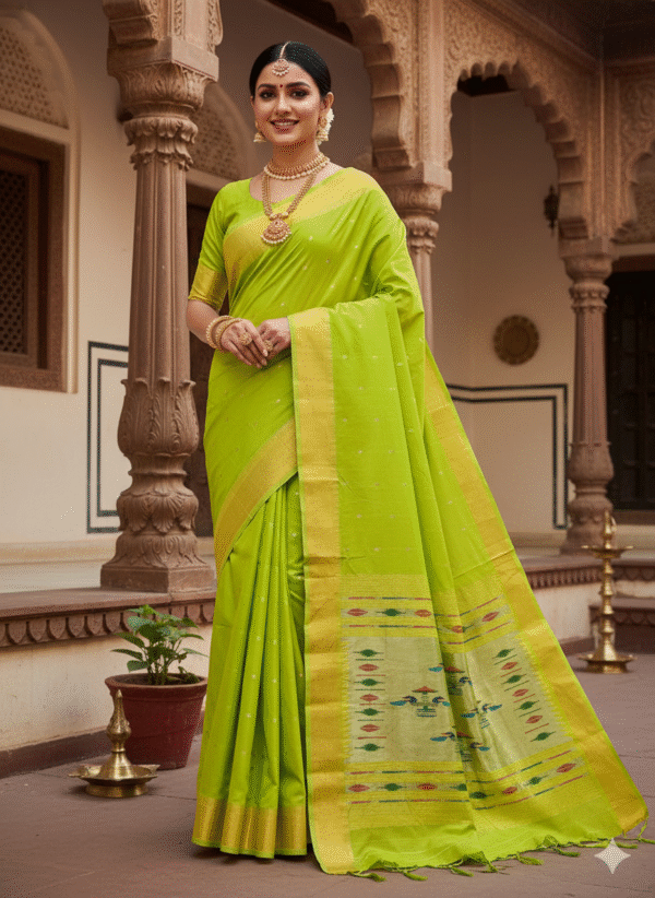 Paithani Pure Light Green Cotton Handwoven Saree