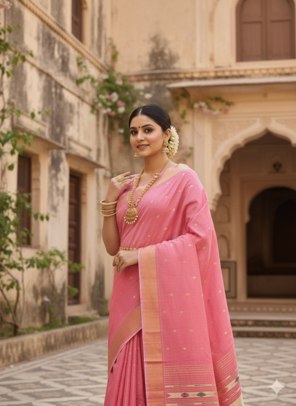 1758873320043 Paithani Pure Pink Cotton Handwoven Saree