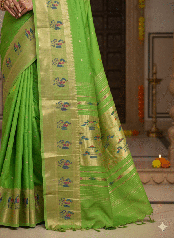 1758876446444 Paithani Pure Grassy Green Cotton Handwoven Saree