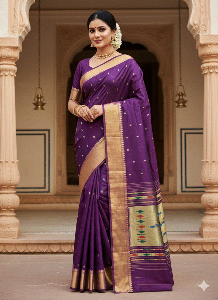 Paithani Pure Indigo Silk  Cotton Handwoven Saree