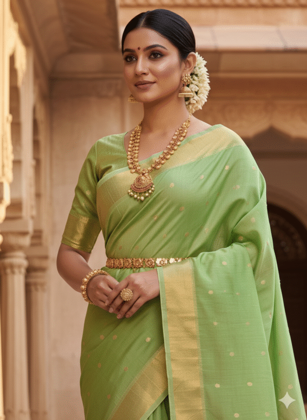 1759237369197 Paithani Pure Green Cotton Handwoven Saree