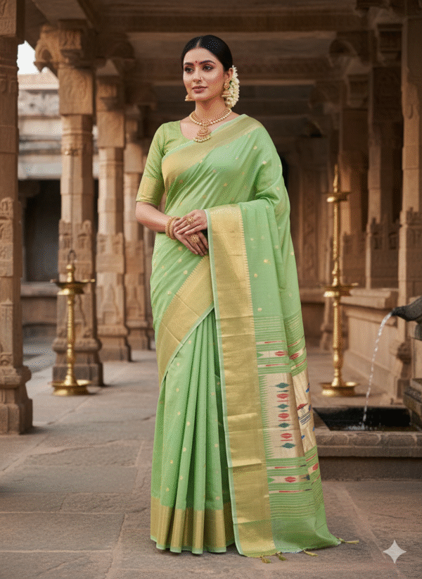 1759237540948 Paithani Pure Green Cotton Handwoven Saree