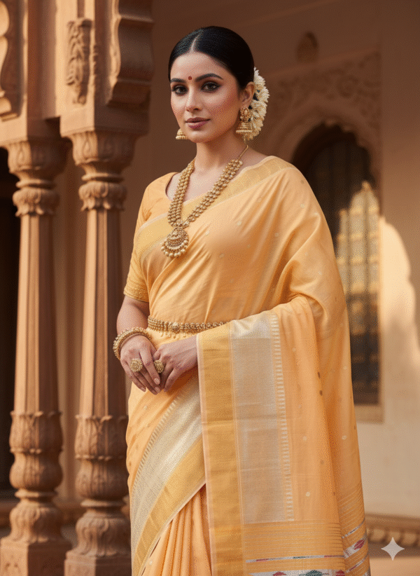 1759237983378 Paithani Light Orange Silk Cotton Handwoven Saree