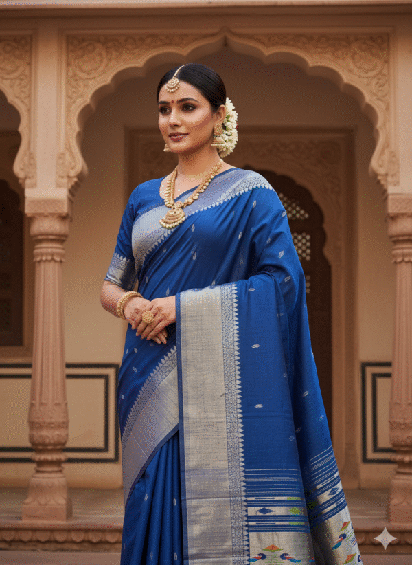 1759238227058 Paithani Dark Blue Silk Cotton Handwoven Saree