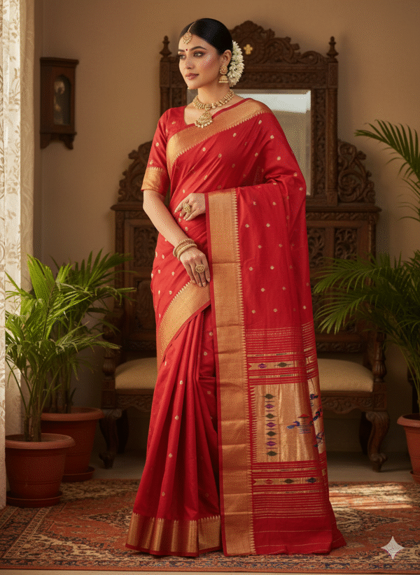 1759238434129 Paithani Dark Dark Red Silk Cotton Handwoven Saree