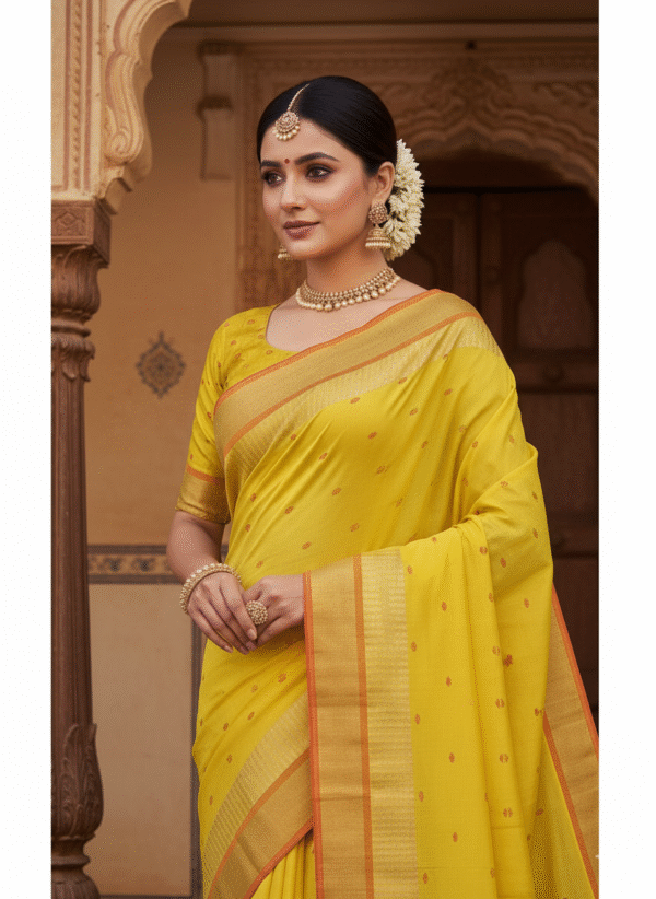 Paithani Greeny Yellow Silk Cotton Handwoven Saree