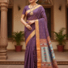 1759238821721 Paithani Violet Silk Cotton Handwoven Saree
