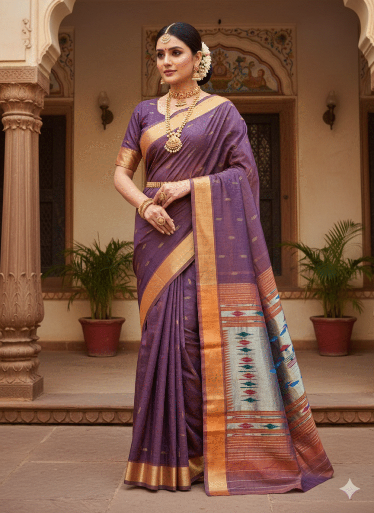 Paithani Violet Silk Cotton Handwoven Saree