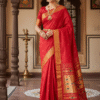1759239179401 Paithani Red Silk Cotton Handwoven Saree