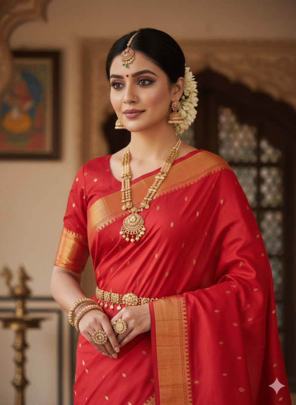 1759239226658 Paithani Red Silk Cotton Handwoven Saree