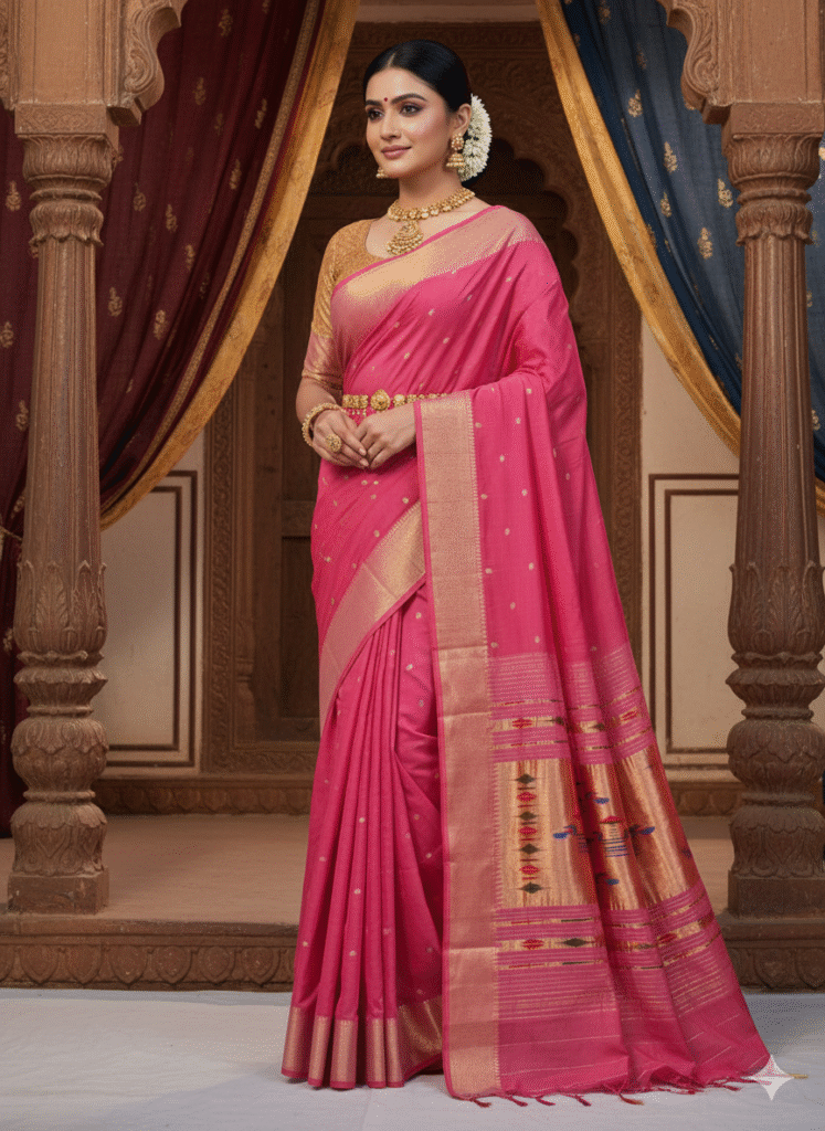 Paithani Pink Silk Cotton Handwoven Saree