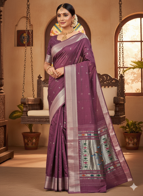 Paithani Purple Silk Cotton Handwoven Saree
