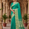 1759240032287 Paithani Dark Green Silk Cotton Handwoven Saree