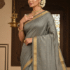 Cotton Grey Paithani Saree with Woven Peacock Motifs