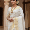 Cotton White-Biege Paithani Saree with Woven Peacock Motifs