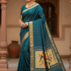 1759243367035 Cotton Dark Green Paithani Saree with Woven Peacock Motifs