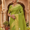 Cotton Light Green Paithani Saree with Woven Peacock Motifs