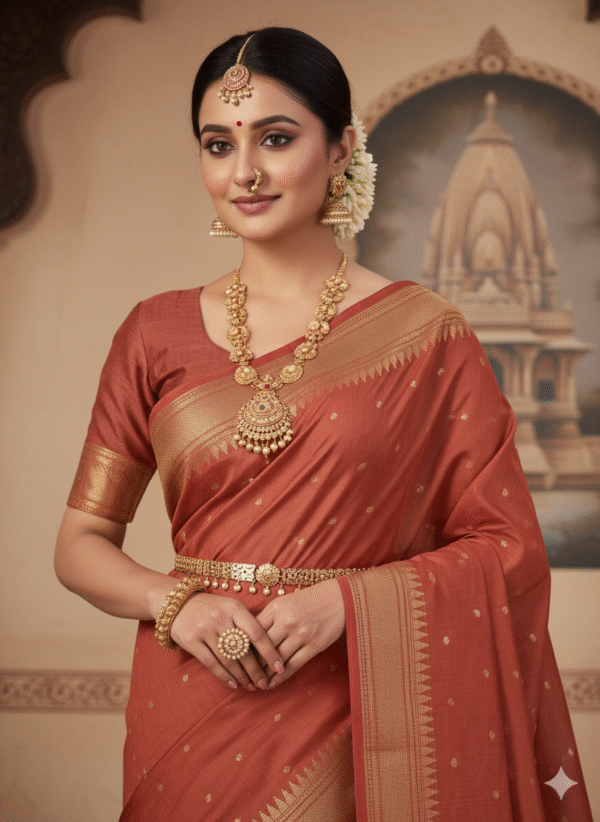 1759244144979 Cotton Red-OrangePaithani Saree with Woven Peacock