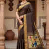 1759244538109 Cotton Brown Paithani Saree with Woven Peacock