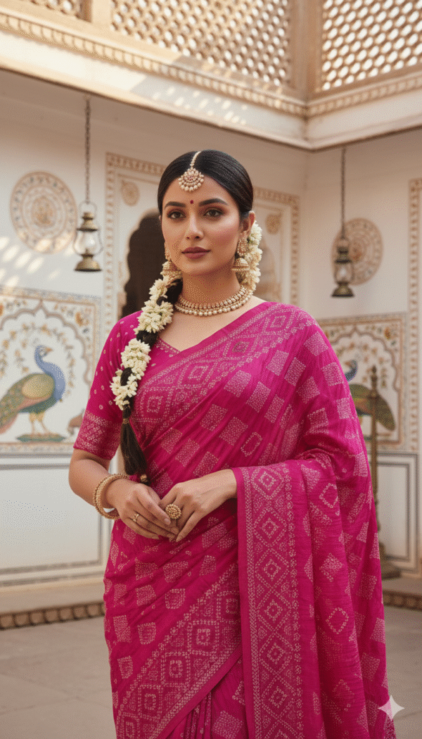 Pure Pink Rai Bandhej Gajji Silk Saree