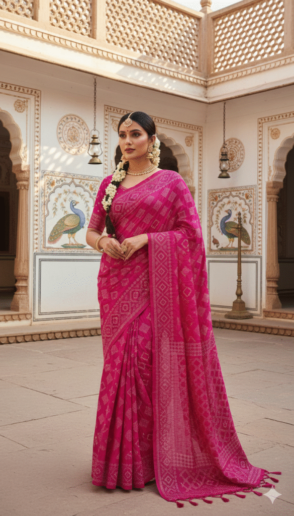 Pure Pink Rai Bandhej Gajji Silk Saree