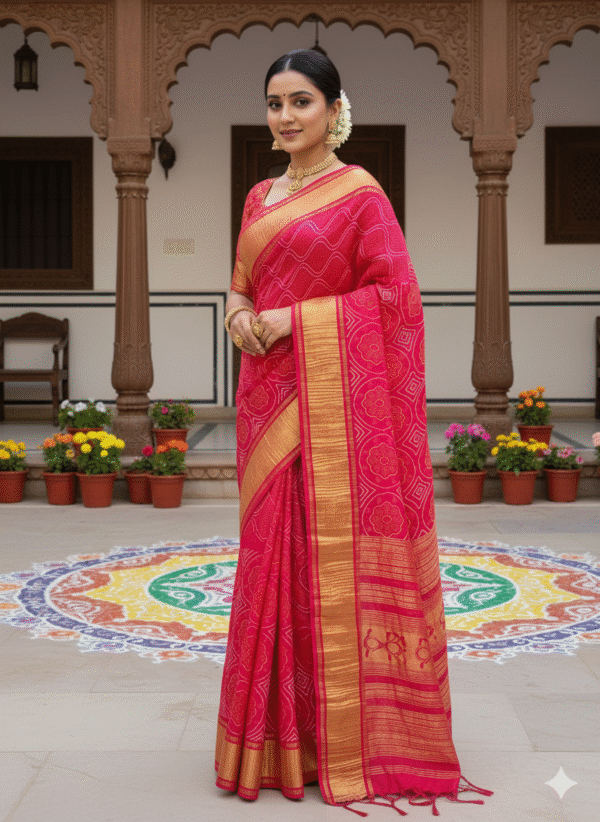 1759255872083 Pure Pink-Red Rai Bandhej Gajji Silk Saree
