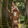Special Hand-Painted Brown Murshidabad Silk Saree