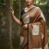 Special Hand-Painted Brown Murshidabad Silk Saree