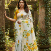 Special Hand-Painted Light Yellow Murshidabad Silk Saree
