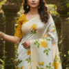 Special Hand-Painted Light Yellow Murshidabad Silk Saree