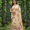 Special Hand-Painted Light Biege Murshidabad Silk Saree