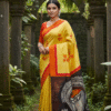 Special Hand-Painted Yellow Murshidabad Silk Saree