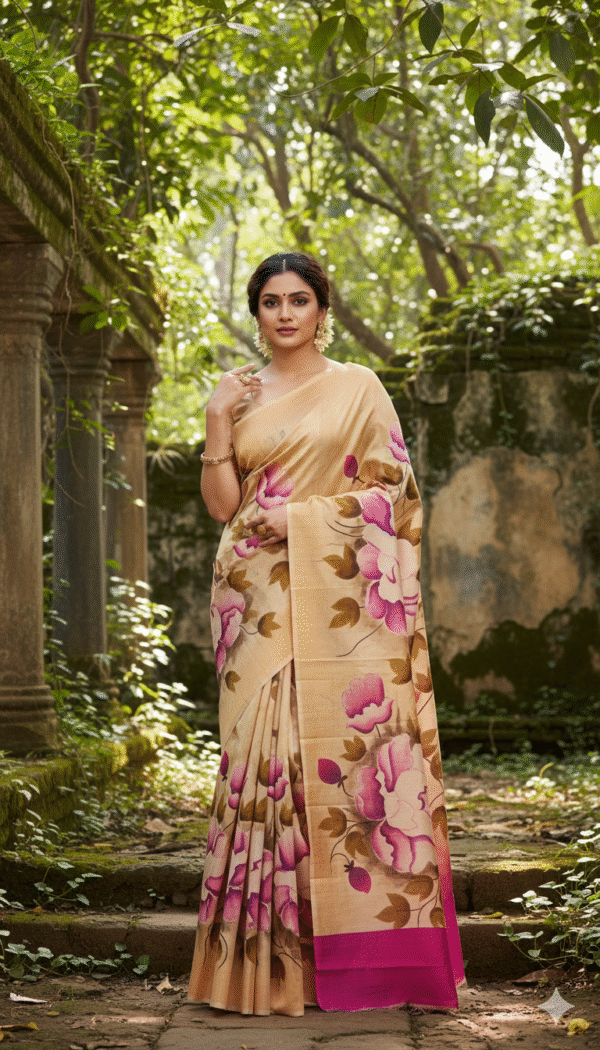 1759258074950 Special Hand-Painted Lemon Yellow Murshidabad Silk Saree