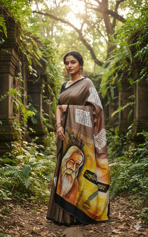 1759258177199 Special Hand-Painted Land Brown Murshidabad Silk Saree