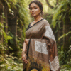 1759258181334 Special Hand-Painted Land Brown Murshidabad Silk Saree