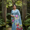 1759258298418 Special Hand-Painted Ocean Blue Murshidabad Silk Saree