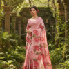 Special Hand-Painted Pink Murshidabad Silk Saree
