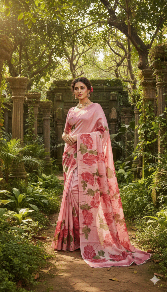 Special Hand-Painted Pink Murshidabad Silk Saree