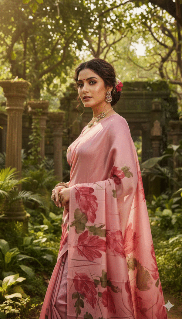 Special Hand-Painted Pink Murshidabad Silk Saree