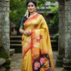 Special Hand-Painted Yellow Murshidabad Silk Saree