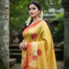 Special Hand-Painted Yellow Murshidabad Silk Saree