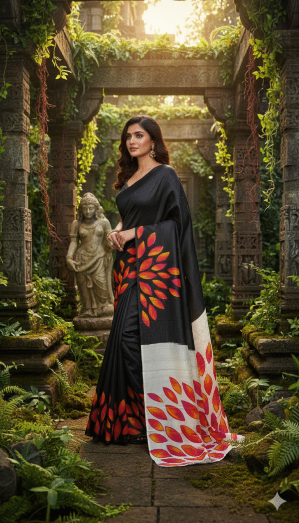 1759258817971 Special Hand-Painted Black Red Murshidabad Silk Saree
