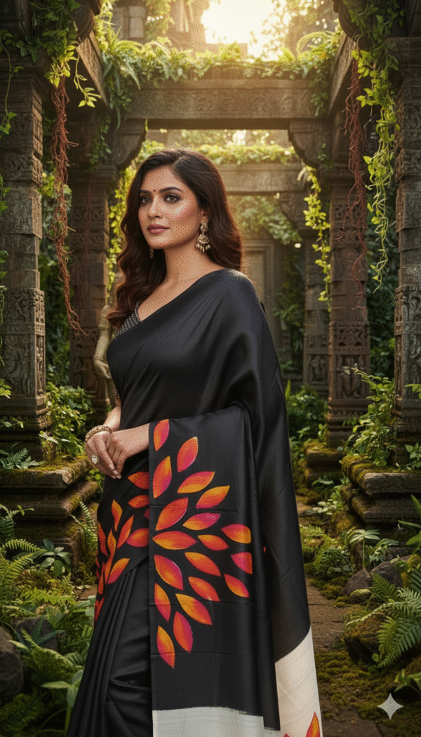 1759258823817 Special Hand-Painted Black Red Murshidabad Silk Saree