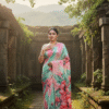 1759258926477 Special Hand-Painted Blue Pink Murshidabad Silk Saree